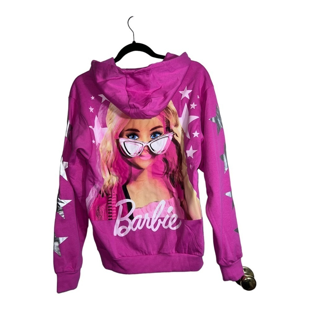 NWT BARBIE Pink Double Side Graphic Full Zipper Hoodie Sz S